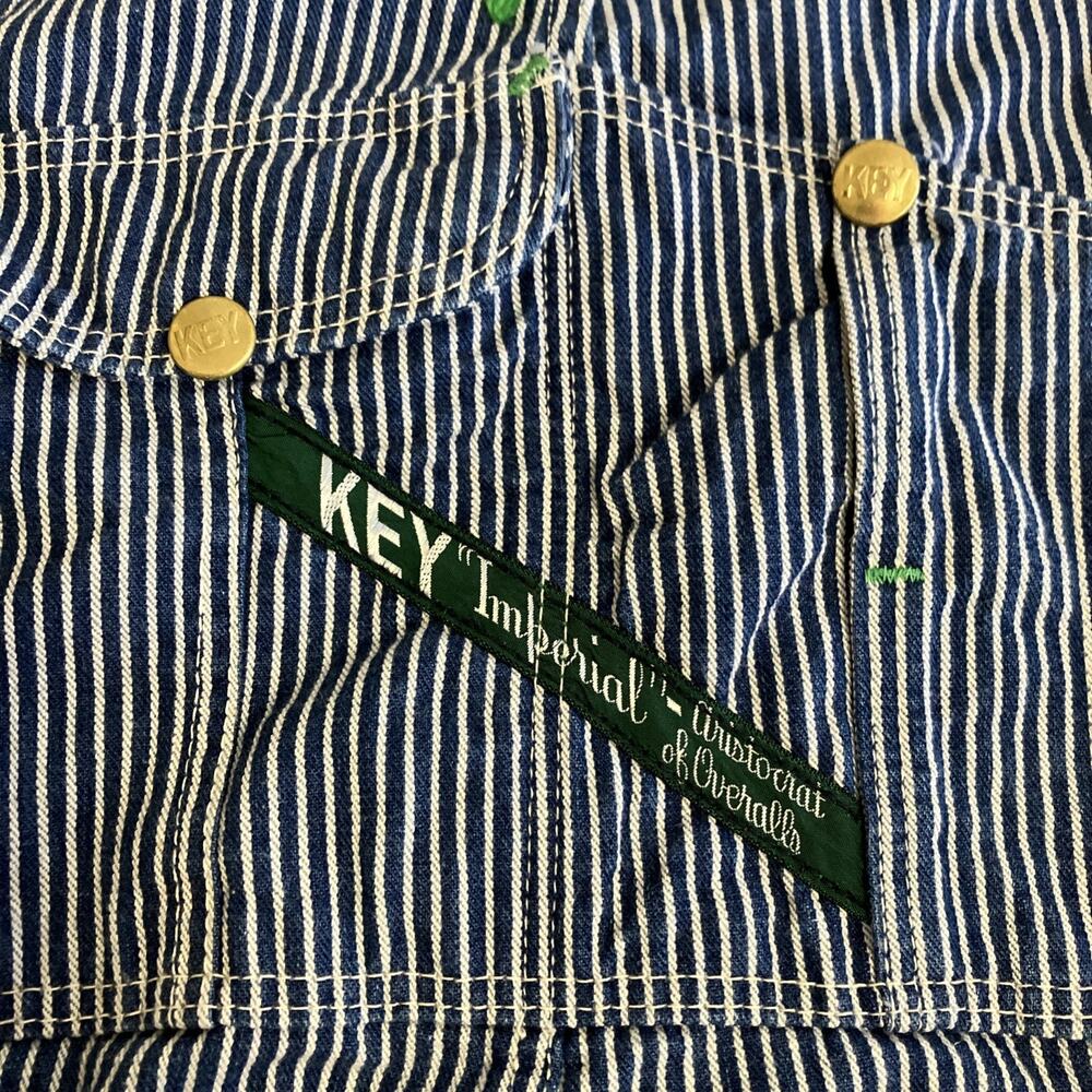 Key Imperial Overalls Mens 46x25 Blue Hickory Stripe Vintage 70s Bib Workwear - Picture 2 of 16